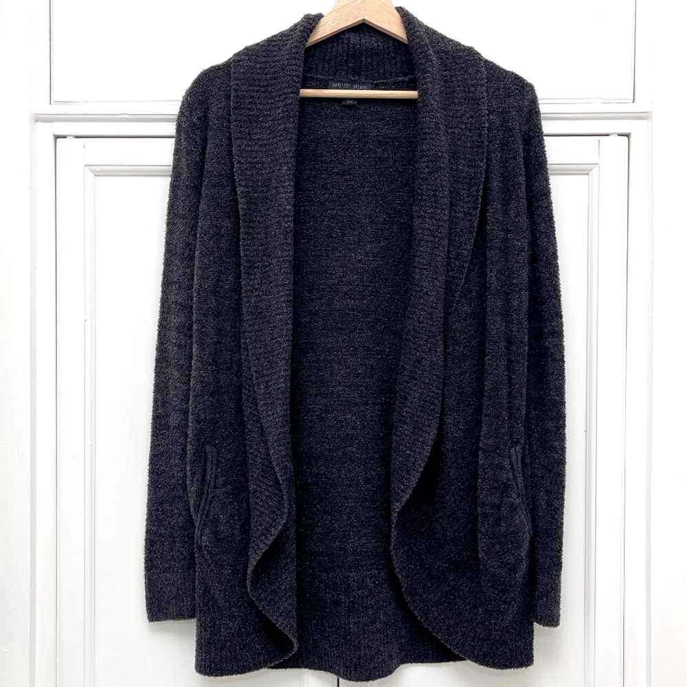 Barefoot Dreams CozyChic Lite Circle Cardigan Marled Black Sweater Women M